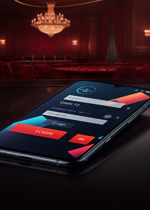 Interface de connexion sécurisée StaXino Casino avec champs pour identifiant et mot de passe sur un fond stylisé